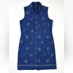 Requirements Petite Denim Dress Women’s PM Linen Blend Floral Button Sleeveless